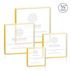 Upton Square Gold Square / Cube Crystal Award - Desktop Awards