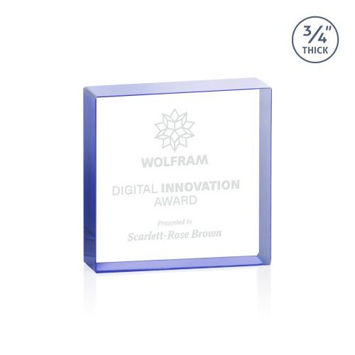 Awards and Trophies - Crystal Awards - Upton Square Blue Square / Cube Crystal Award