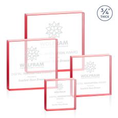 Upton Square Red Square / Cube Crystal Award - Desktop Awards