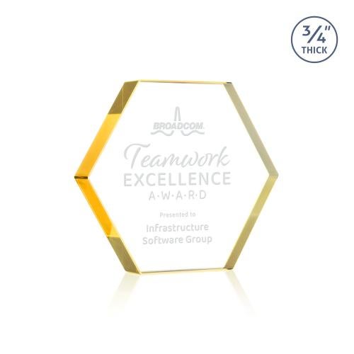 Awards and Trophies - Crystal Awards - Gilford Hexagon Gold Polygon Crystal Award