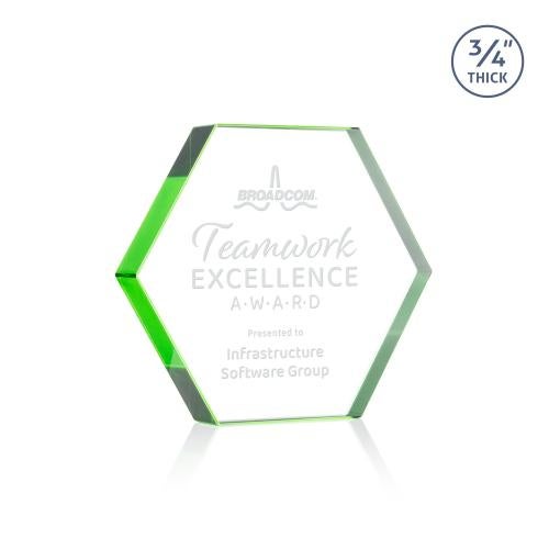 Awards and Trophies - Crystal Awards - Gilford Hexagon Green Polygon Crystal Award