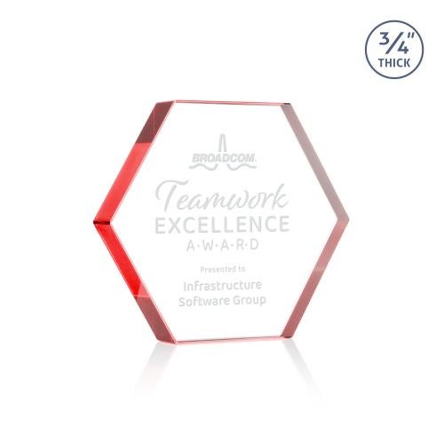 Awards and Trophies - Crystal Awards - Gilford Hexagon Red Polygon Crystal Award