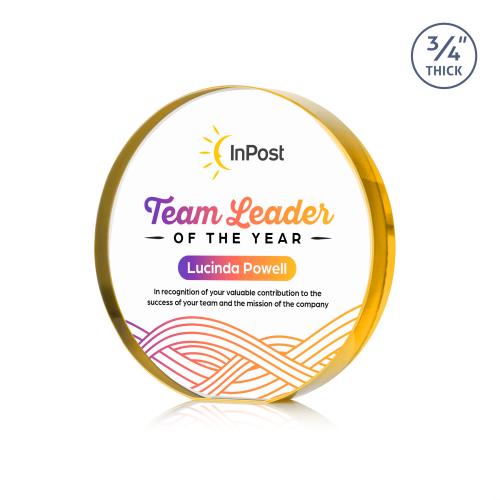 Awards and Trophies - Crystal Awards - Gainsborough Full Color Gold Circle Crystal Award