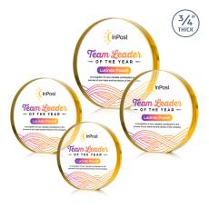 Gainsborough Full Color Gold Circle Crystal Award - Desktop Awards