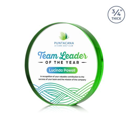 Awards and Trophies - Crystal Awards - Gainsborough Full Color Green Circle Crystal Award