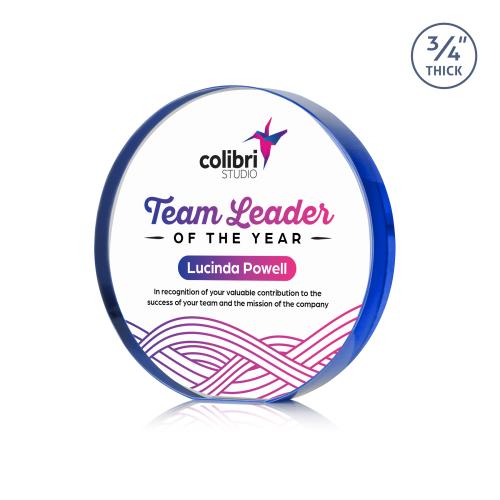 Awards and Trophies - Crystal Awards - Gainsborough Full Color Blue Circle Crystal Award