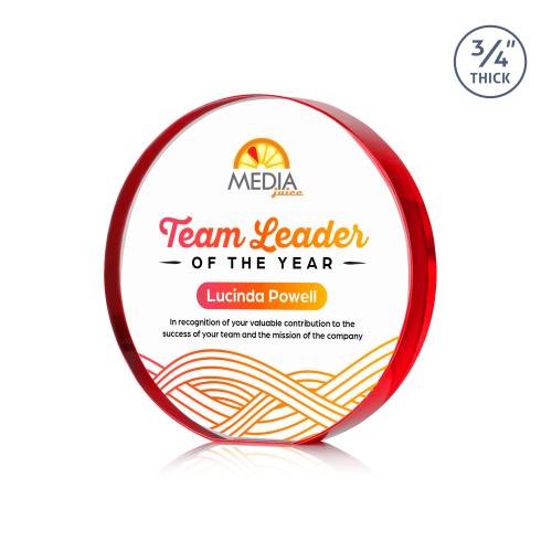 Awards and Trophies - Crystal Awards - Gainsborough Full Color Red Circle Crystal Award