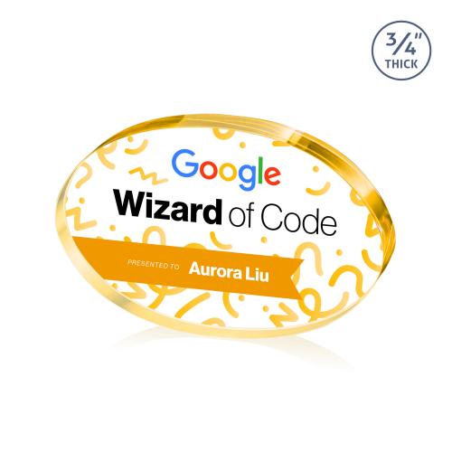 Awards and Trophies - Crystal Awards - Baldus Oval Full Color Gold Circle Crystal Award