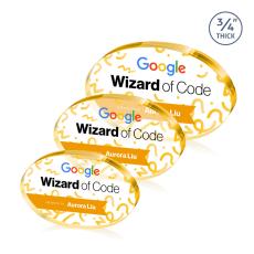 Baldus Oval Full Color Gold Circle Crystal Award - Desktop Awards