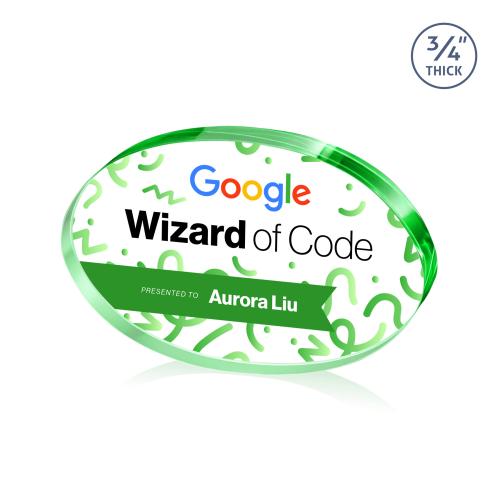 Awards and Trophies - Crystal Awards - Baldus Oval Full Color Green Circle Crystal Award