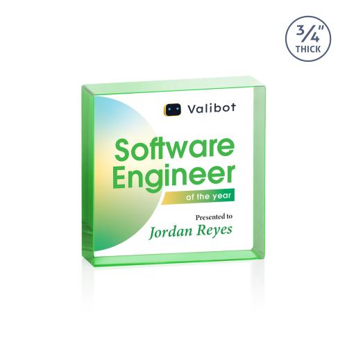 Awards and Trophies - Crystal Awards - Upton Square Full Color Green Square / Cube Crystal Award