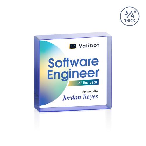 Awards and Trophies - Crystal Awards - Upton Square Full Color Blue Square / Cube Crystal Award