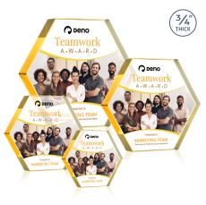 Gilford Hexagon Full Color Gold Polygon Crystal Award - Crystal Awards