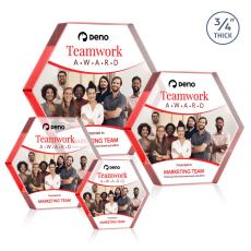Gilford Hexagon Full Color Red Polygon Crystal Award - Desktop Awards