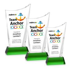 Burnett Full Color Green on Newhaven Base Peaks Crystal Award - Awards and Trophies