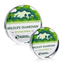 Standing Disk Full Color Circle Crystal Award - Paperweights