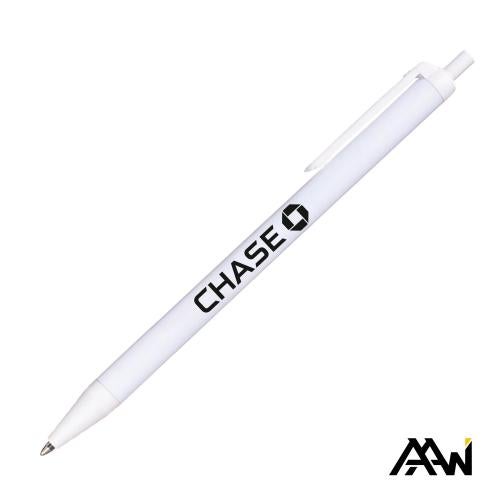 Promotional Products - Writing Instruments - Plastic Pens - Value Slim Pen w/Glossy White Barrel - Matte Colored Accent