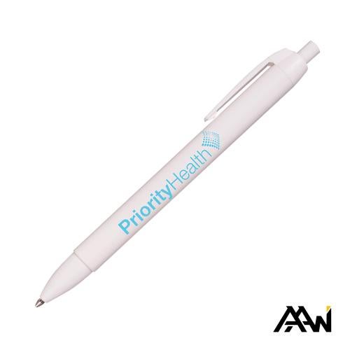 Promotional Products - Writing Instruments - Plastic Pens - Widebody Pen w/Glossy White Barrel - Matte Colored Accent