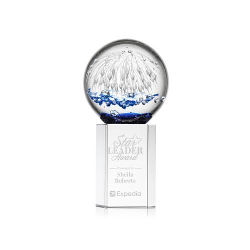 Awards and Trophies - Crystal Awards - Glass Awards - Art Glass Awards - Starburst Clear on Dakota Base Globe Glass Award