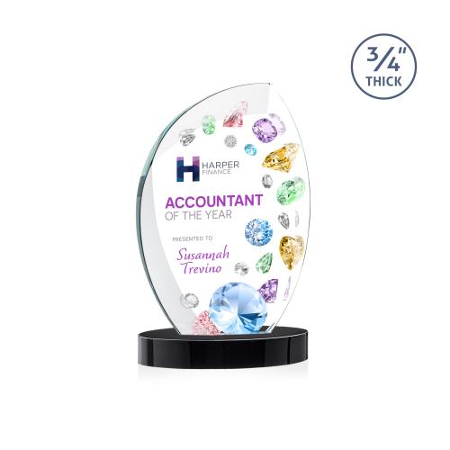 Awards and Trophies - Crystal Awards - Wichita Full Color Black on Alberton Base Flame Crystal Award