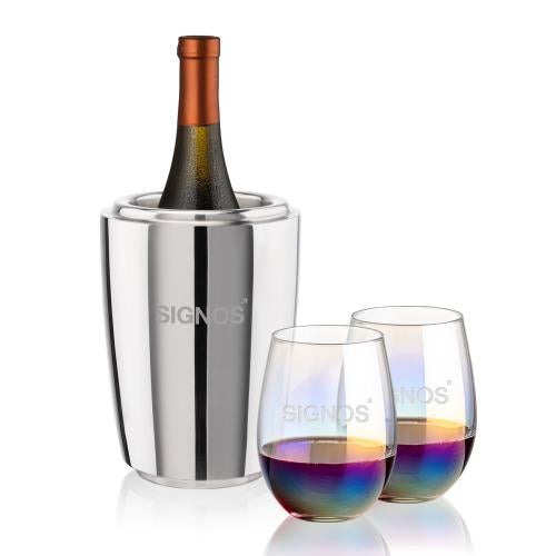 Corporate Gifts - Barware - Wine Accessories - Wine Coolers - Pescara Wine Cooler & Miami Stemless Wine Set