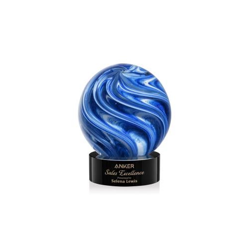Awards and Trophies - Crystal Awards - Glass Awards - Art Glass Awards - Naples Black on Stanrich Base Globe Glass Award