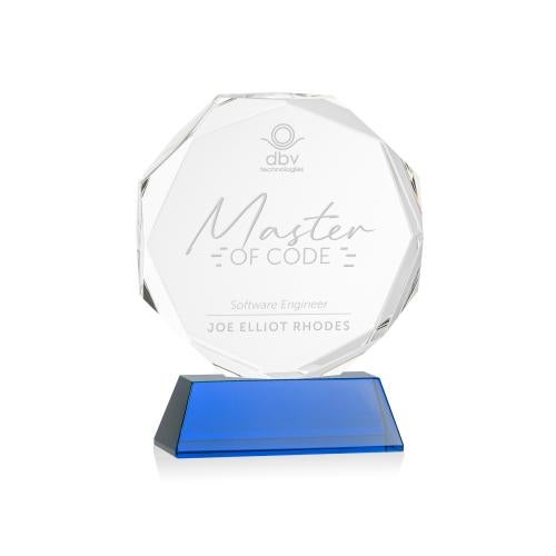 Awards and Trophies - Crystal Awards - Acadian Blue on Newhaven Base Polygon Crystal Award