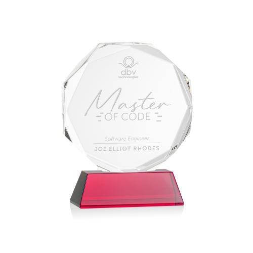 Awards and Trophies - Crystal Awards - Acadian Red on Newhaven Base Polygon Crystal Award