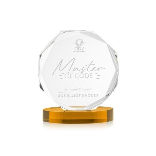 Awards and Trophies - Crystal Awards - Acadian Amber on Alberton Base Polygon Crystal Award