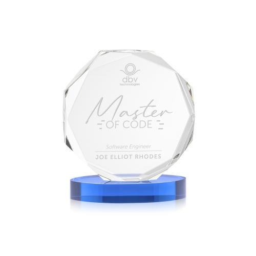 Awards and Trophies - Crystal Awards - Acadian Sky Blue on Alberton Base Polygon Crystal Award
