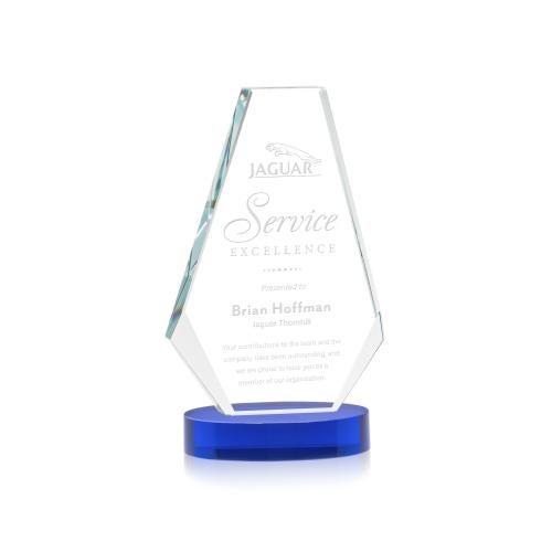 Awards and Trophies - Crystal Awards - Kingsley Blue on Alberton Base Polygon Crystal Award