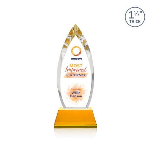Awards and Trophies - Crystal Awards - Fortier Full Color Amber on Entwhistle Base Peaks Crystal Award