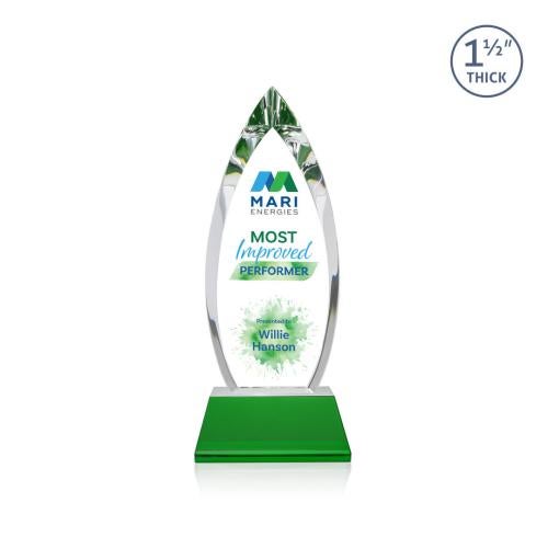 Awards and Trophies - Crystal Awards - Fortier Full Color Green on Entwhistle Base Peaks Crystal Award