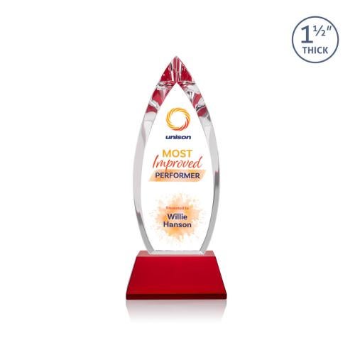Awards and Trophies - Crystal Awards - Fortier Full Color Red on Entwhistle Base Peaks Crystal Award