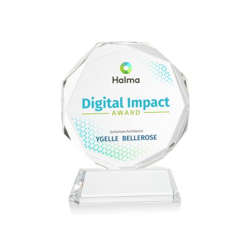 Awards and Trophies - Crystal Awards - Acadian Full Color Clear on Newhaven Base Polygon Crystal Award