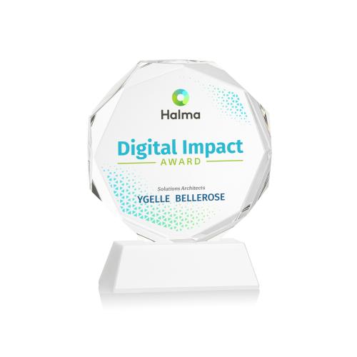 Awards and Trophies - Crystal Awards - Acadian Full Color White on Newhaven Base Polygon Crystal Award