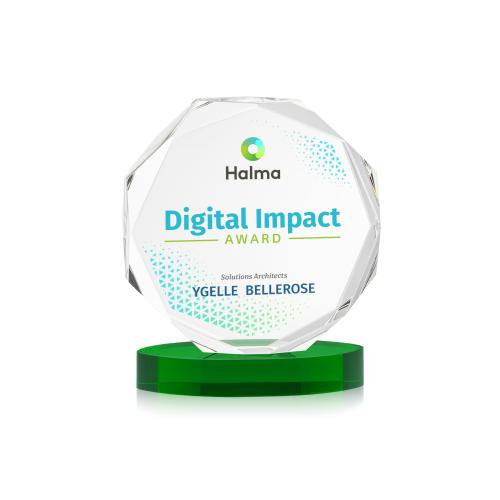 Awards and Trophies - Crystal Awards - Acadian Full Color Green on Alberton Base Polygon Crystal Award