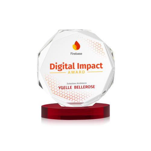Awards and Trophies - Crystal Awards - Acadian Full Color Red on Alberton Base Crystal Award