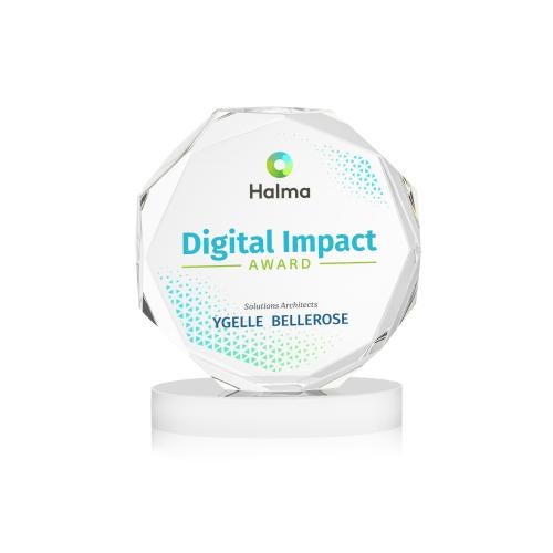 Awards and Trophies - Crystal Awards - Acadian Full Color White on Alberton Base Polygon Crystal Award