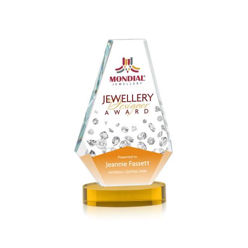 Awards and Trophies - Crystal Awards - Kingsley Full Color Amber on Alberton Base Polygon Crystal Award