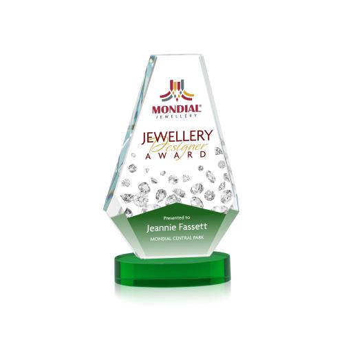 Awards and Trophies - Crystal Awards - Kingsley Full Color Green on Alberton Base Crystal Award