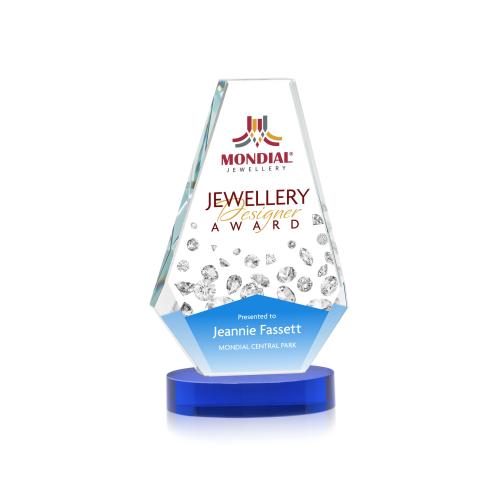 Awards and Trophies - Crystal Awards - Kingsley Full Color Blue on Alberton Base Crystal Award