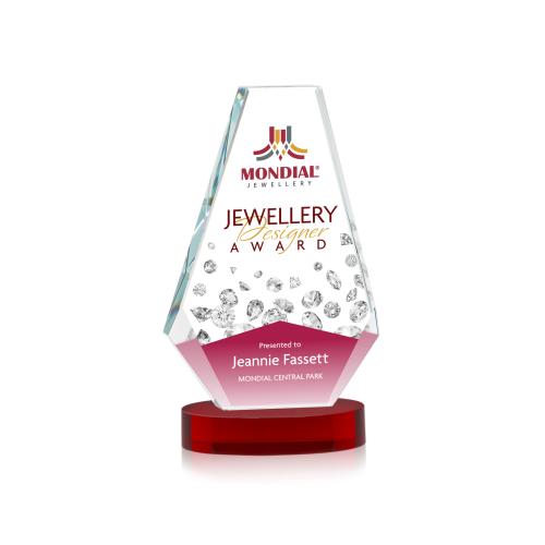 Awards and Trophies - Crystal Awards - Kingsley Full Color Red on Alberton Base Crystal Award