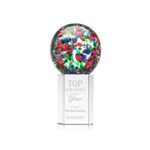 Awards and Trophies - Crystal Awards - Glass Awards - Art Glass Awards - Fantasia Globe on Dakota Base Glass Award