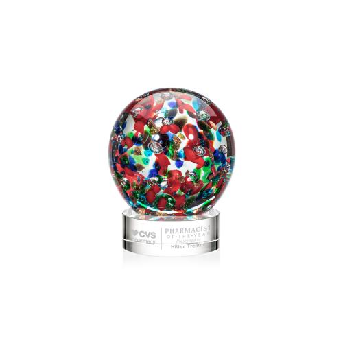 Awards and Trophies - Crystal Awards - Glass Awards - Art Glass Awards - Fantasia Clear on Stanrich Base Globe Glass Award