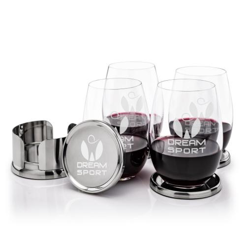 Corporate Gifts - Barware - Gift Sets - Baldoni Coasters & Laurent Stemless Wine Set