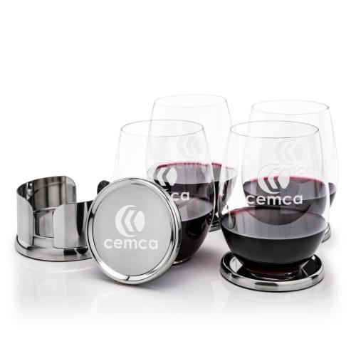Corporate Gifts - Barware - Gift Sets - Baldoni Coasters & RIEDEL Stemless Wine Set