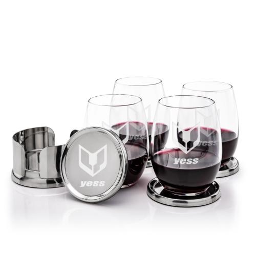 Corporate Gifts - Barware - Gift Sets - Baldoni Coasters & Stanford Stemless Wine Set