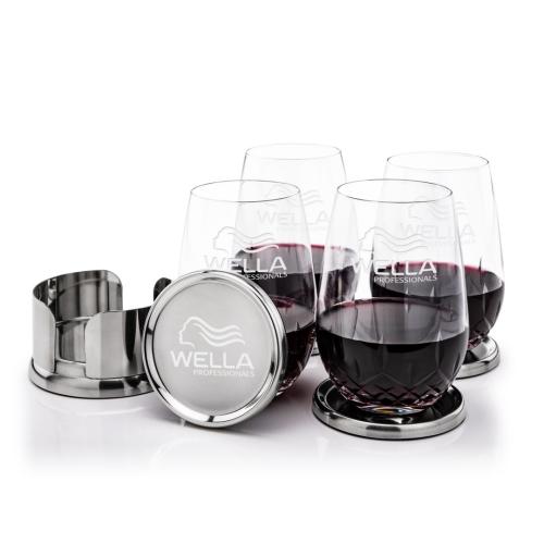 Corporate Gifts - Barware - Gift Sets - Baldoni Coasters & Templeton Stemless Wine Set