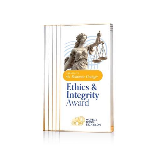 Awards and Trophies - Acrylic Awards - Haverton Full Color Gold Rectangle Acrylic Award